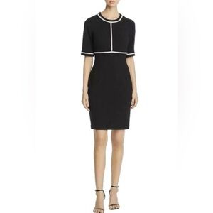 NWT Karl Lagerfeld Paris Black Pearl Trim Sheath Dress Short Sleeve